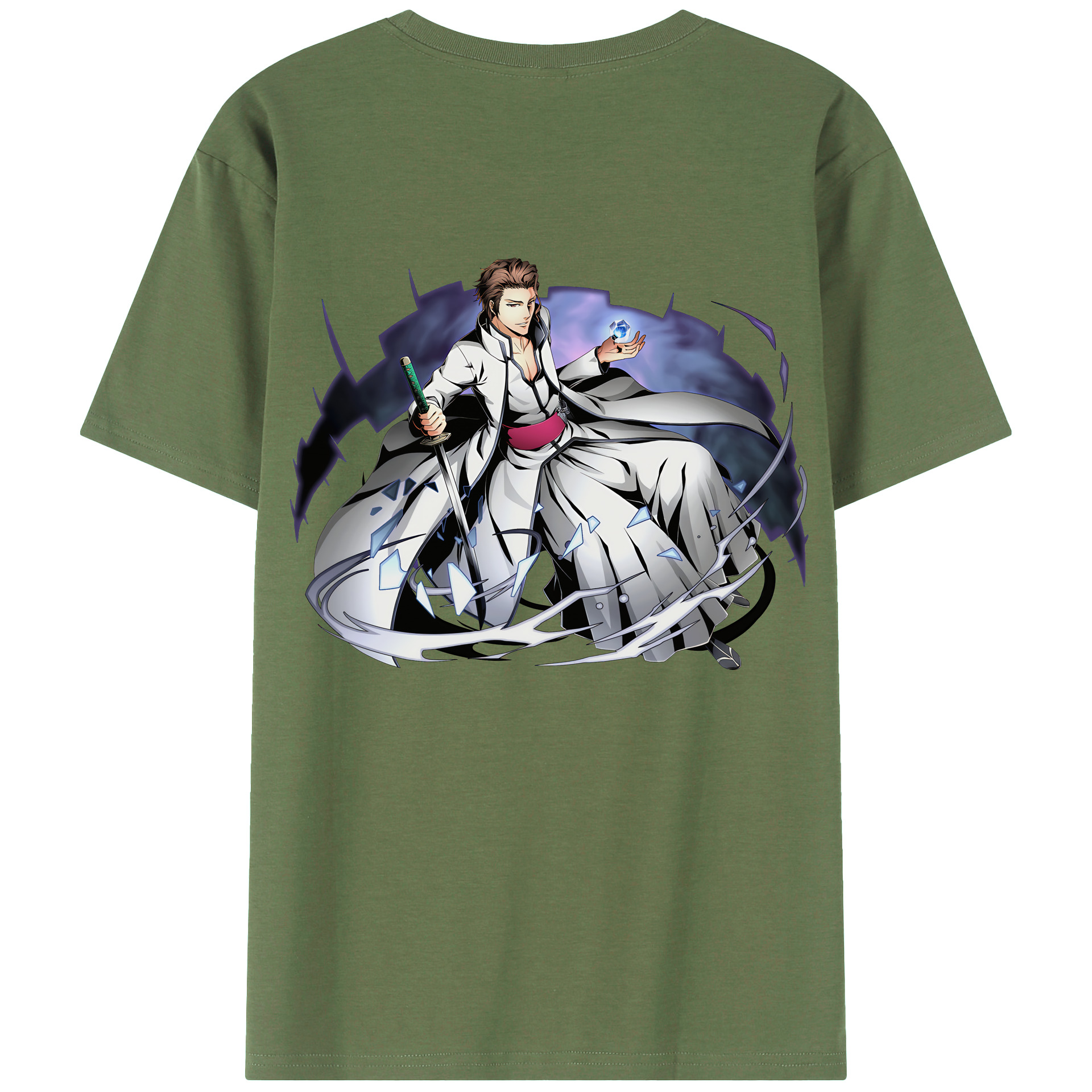 （画像用） ブリーチ 藍染 惣右介（あいぜん そうすけ） BLEACH Aizen Sousuke 綿100％ メンズ半袖Tシャツ（バックプリント） 通気性